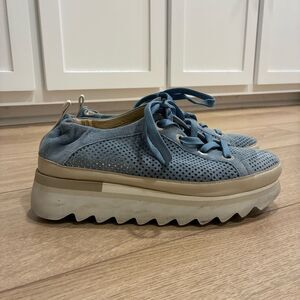 Softwaves Women’s Bliss Platform Sneaker Jeans Blue Suede Leather Size 39/8-8.5